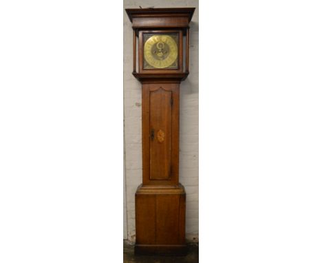 18th century longcase clock by John Weller of London with an 8 day movement in an oak case &amp; a brass dial Ht 204cm