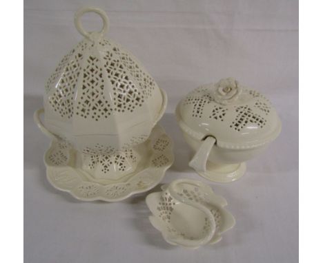 Royal Creamware Masterpieces cream bowl with lid and underplate, Originals sauce tureen with ladle and Occasions sweet dish