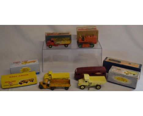 Boxed Dinky diecast toys, including 531 Leyland Comet Lorry in red and yellow, 563 heavy tractor, 581 express horse box, 965 