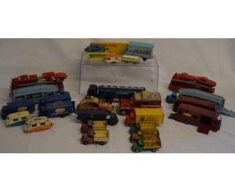 Quantity of Dinky Toys diecast toys, including two horse boxes, Heinz beans van, 'Ever Ready Batteries for Life' vans, carava