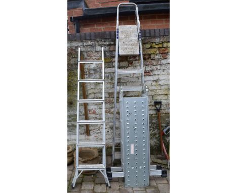 2 sets of aluminum step ladders &amp; a multi-purpose articulated ladder&nbsp;