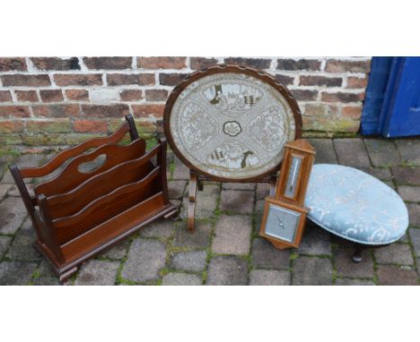 Fire screen/table, foot stool, magazine &amp; an aneroid barometer&nbsp;