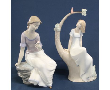 2 large Nao figurines - A Lazy Afternoon (29.5cm high) &amp; Spring Reflections (31.5cm high) - both with boxes
