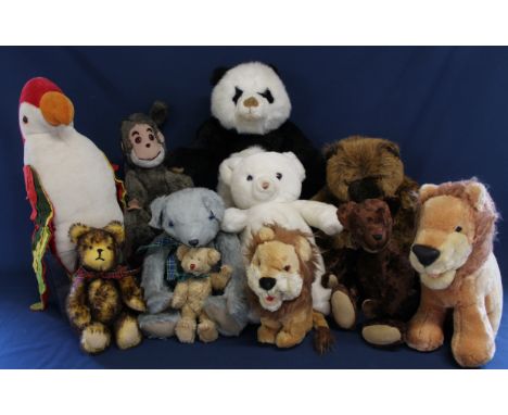 Merrythought parrot, Deans / Gwentoy monkey, large Deans Childsplay panda, Harrods 1992 bear &amp; selection of teddy bears i