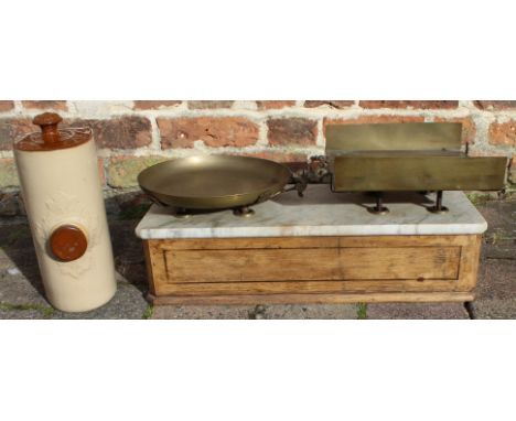 Set of French herb scales with marble top &amp; stoneware hot water bottle