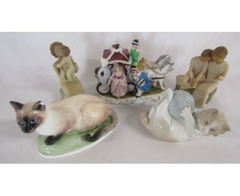 Willow Tree figures with My Grandmother (af) and Grandmother, Nao cat with wool, horse and carriage musical figural scene wit
