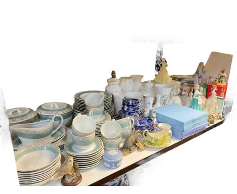 Collection of Royal Doulton Bunnykins, Bramley Hedge, Coalport lady figurines, Wade Whimsies, Nao, Aynsley, etc.