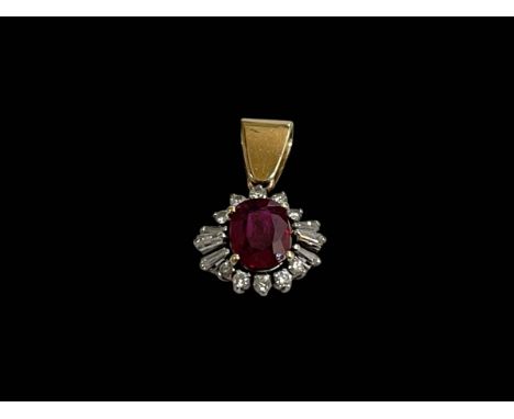 Ruby and diamond white and yellow gold pendant.