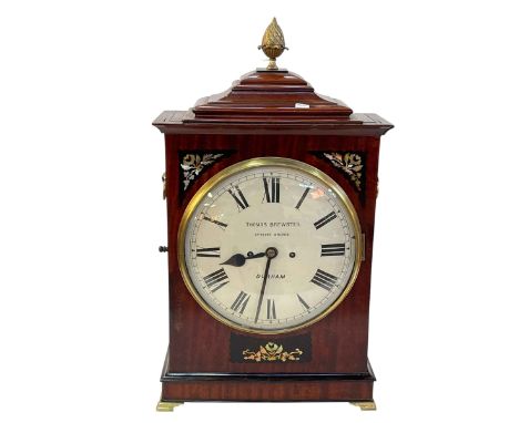 Mahogany and mother of pearl inlaid English bracket clock by Thomas Brewster, Durham, 56cm.