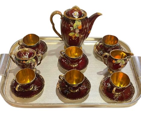 Carlton Ware Rouge Royale spiders web design fifteen piece coffee set.