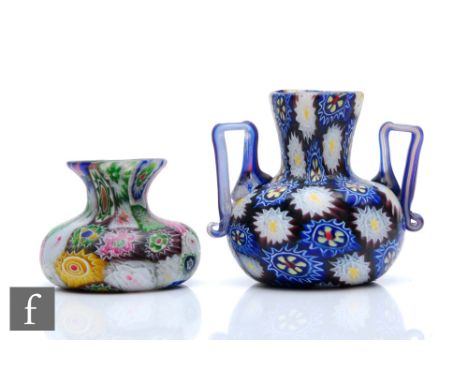 Two late 19th Century Venetian glass vases by Fratelli Toso, both&nbsp;formed of fused millefiori canes and of squat ovoid fo