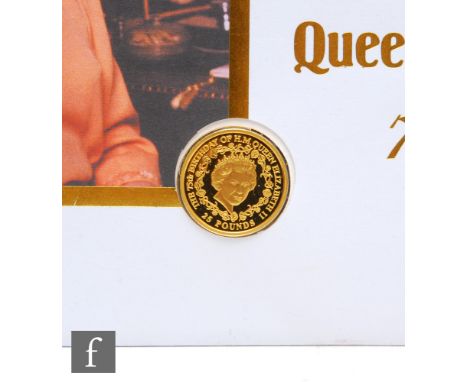 An Elizabeth II 2001 Bailiwick of Guernsey, twenty five pound gold coin, to celebrate her Majesty’s 75th birthday, in first d