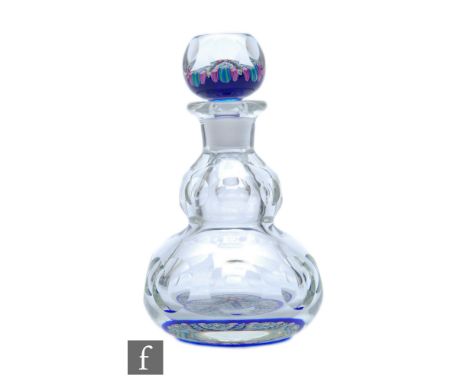 A Perthshire glass inkwell of gourd form, the body with two bands of printie cuts, decorated to the base internally with a ce