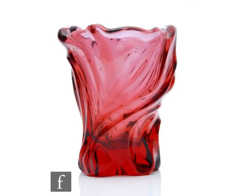A large early 20th Century Moser Heliolit vase designed by Heinrich Hussmann circa 1922-25, the abstract sleeve form decorate