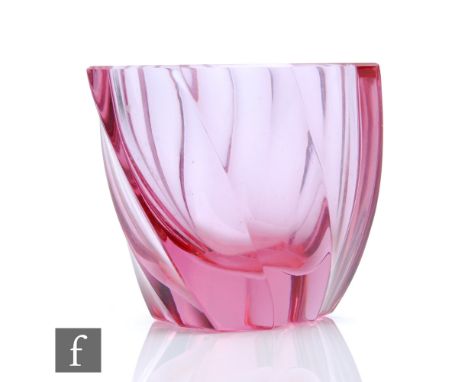 A Moser Art Deco Alexandrit or Alexandrite crystal glass vase designed by Heinrich Hussmann circa 1925-30, the triform body w