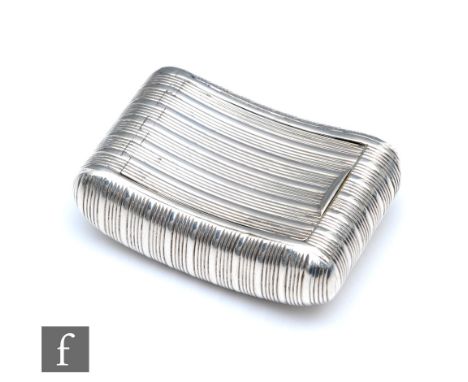 A George III hallmarked silver cushioned rectangular snuff box with ribbed decoration to whole, weight 59.5g, length 7cm, Bir