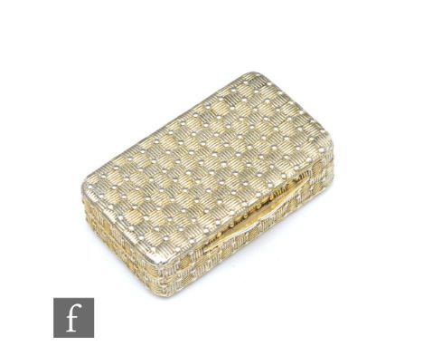 A George III hallmarked silver gilt rectangular snuff box with 'wicker' decoration to whole, weight 54.6g, length 5.5cm, Birm