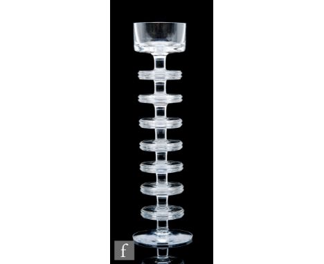 A Wedgwood clear crystal Sherringham candlestick designed by Ronald Stennett-Willson in 1967, model number RSW13/7 with seven