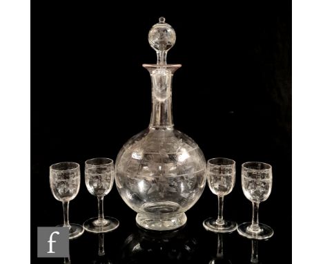 A late 19th Century Stourbridge crystal glass liqueur set attributed to Joseph Keller for Stevens &amp; Williams, the footed 