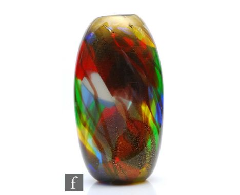 A large cased body vase by Aldo Nason for A.VE.M of ovoid form with a triple dimpled body cased in clear crystal over a multi