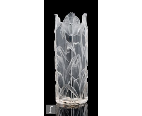 An early 20th Century Moser clear crystal glass Art Nouveau vase circa 1900-10, of square sleeve section with shaped petal ed