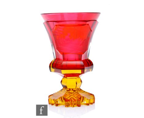 A 19th Century Bohemian&nbsp;Biedermeier&nbsp;beaker by Graflich Harrach circa 1835, the deep golden amber petal edged foot r