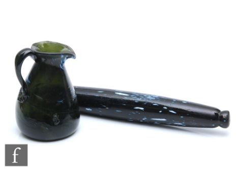 A late Georgian or possible Wrockwardine jug circa 1800, the tapered conical body with a roll over rim and high loop handle w