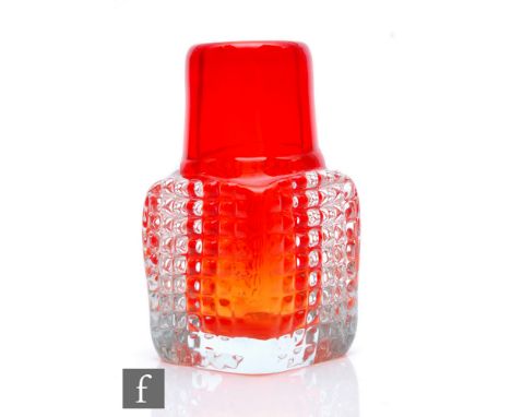 A mid 20th Century Frantisek Vizner glass vase, pattern number 6841, of square section with collar neck, internally decorated