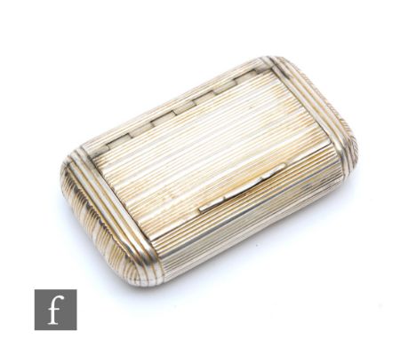 A George III hallmarked silver snuff box with linear decoration, weight 65g, length 7.5cm, Birmingham 1809, James Scott. 