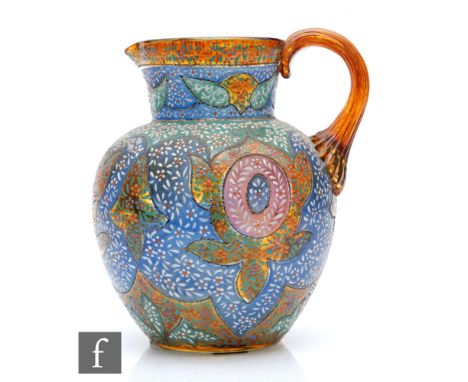 A large late 19th Century water jug in the manner of Moser circa 1875, the jug of swollen ovoid form with collar neck and int