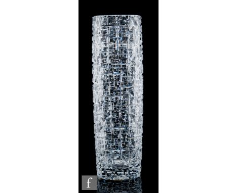 A large clear cut crystal vase designed by Vladimir Zahour Podebrady Glassworks circa 1970, the swollen cylindrical body heav
