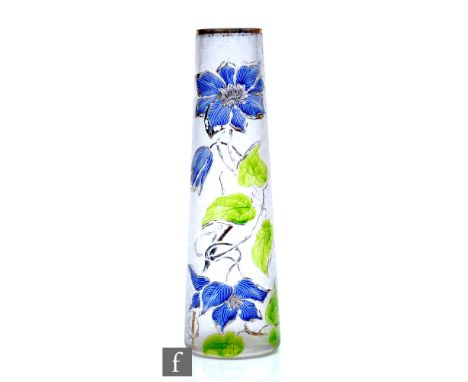 An early continental Art Nouveau glass vase in the manner of Mont Joye &amp; Cie, the tapered cylindrical body cameo cut with
