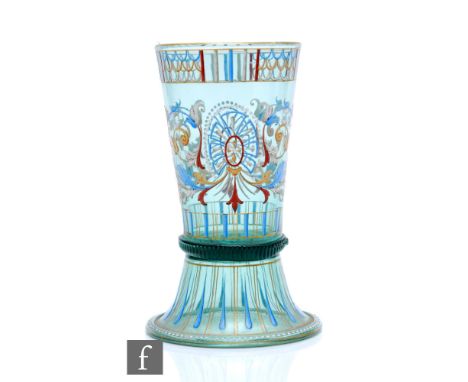 A 19th Century Bohemian Harrach Historismus glass tumbler, of cylinder form decorated with enamel and gilt borders with scrol