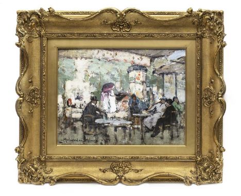 * JOHN MACLAUCHLAN MILNE RSA (SCOTTISH 1885 - 1957),CAFE, PARIS oil on board, signed image size 25.5cm x 34cm, overall size 4