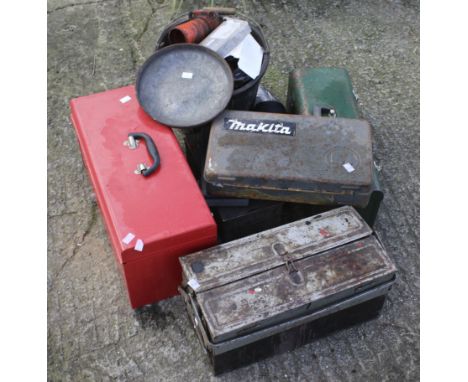A quantity of assorted vintage tool boxes and contents.