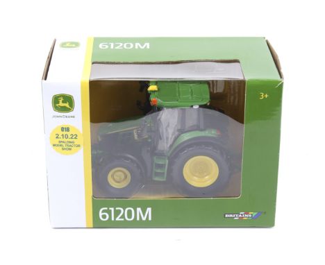 A Britains 1:32 scale John Deere 6120M tractor. In the original box