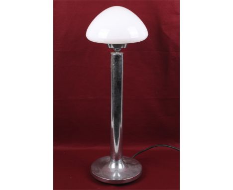 A mid-century Durlston Designs chrome table lamp.  Having an opaque white glass dome shade. H70cm Condition Report: The chrom