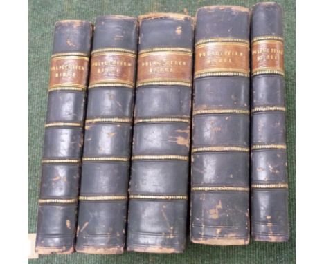 ETIER R. &amp; THEILE R. G. S. (Eds).&nbsp;&nbsp;Polyglotten Bibel. 5 vols. Royal 8vo. Rubbed dark half calf. Bielefeld, 1864