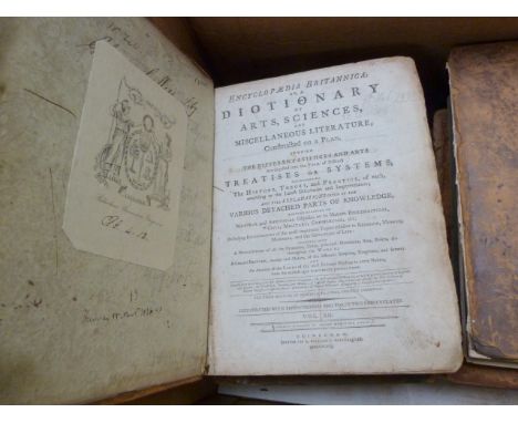 Encyclopedia Britannica.&nbsp;&nbsp;Vols. 1, 3, 11, 12, 15 &amp; 18 only. Many eng. plates. Quarto. Poor bdgs. 3rd ed., 1797.