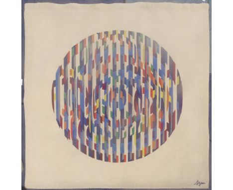 Yaacov Agam, Israeli (b. 1928) "Festival" Tapestry 1981" Signed, labeled, numbered 45/99. Measures 82" x 82". Condition: Good
