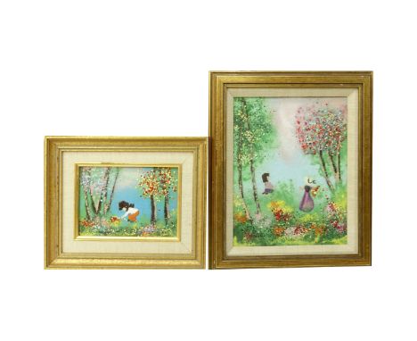 Two (2) Louis Cardin, French (20th C.) Enamel Over Copper Paintings, Outdoor Scenery with Figures, Each Appropriately Signed.