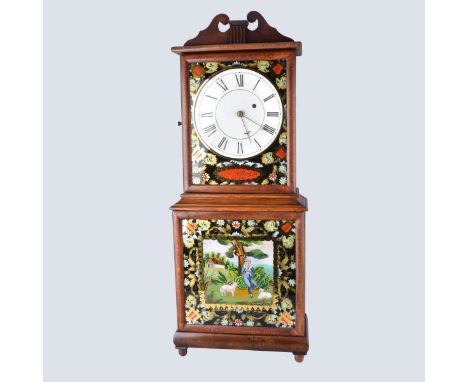 Aaron Willard Jr. Mahogany Wood and Reverse Painted Shelf Clock. Marked: Aaron Willard Jr. Boston on top panel, painted figur