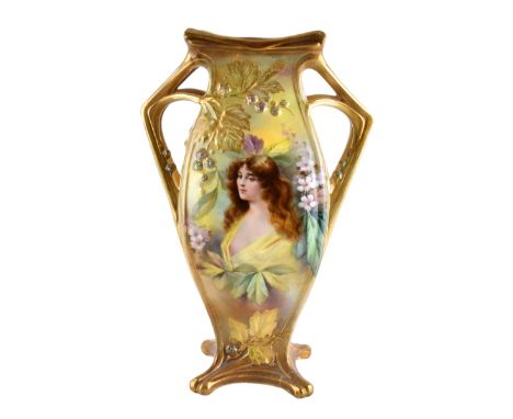 Antique Royal Bonn Portrait and Flower Gilded Porcelain Vase. Signed and impressed marks to bottom side, number 2794. Measure