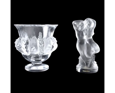 Grouping of Two (2) Lalique Crystal Tableware. Includes: "2 Nudes" figurine measuring 5-1/2" H, and "Dampierre" footed vase m