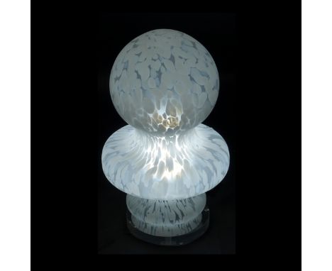 Mid Century Murano Glass Lamp on Acrylic Base. Unsigned. Measures 20" H x 13" W. Condition: Good condition. Estimate: $200.00