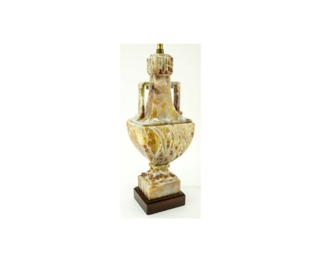 Mabro Lamp Co. Carved Onyx Chinoiserie Urn Lamp. Minor scuffing. Measures 20" H x 8" W x 5-7/8" Depth, overall measures 37" H