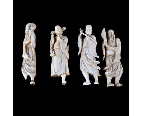 Grouping of Four (4) Antique Chinese Carved Ivory Immortal Figurines. Tallest measures 5-1/8" H, smallest measures 5" H. We W