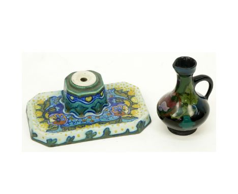Grouping of Two (2) Gouda Holland Art Nouveau Pottery Tableware, 20th Century. Includes: "Corona" inkwell and "Regina" pitche