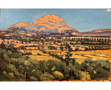 Tony Stocker (1939-2003), insribed on verso ' Mont Sainte Victoire - A Homage to Cezanne -', oil on canvas, 122cmx81cm, unfra