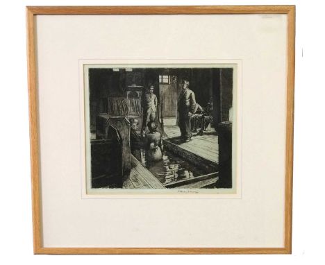 Robert Stanley Gorrell Dent (1909-1991), 'The Baptism', etching, 1940, signed to plate margin, 25x21.5cm, framed and glazedAr